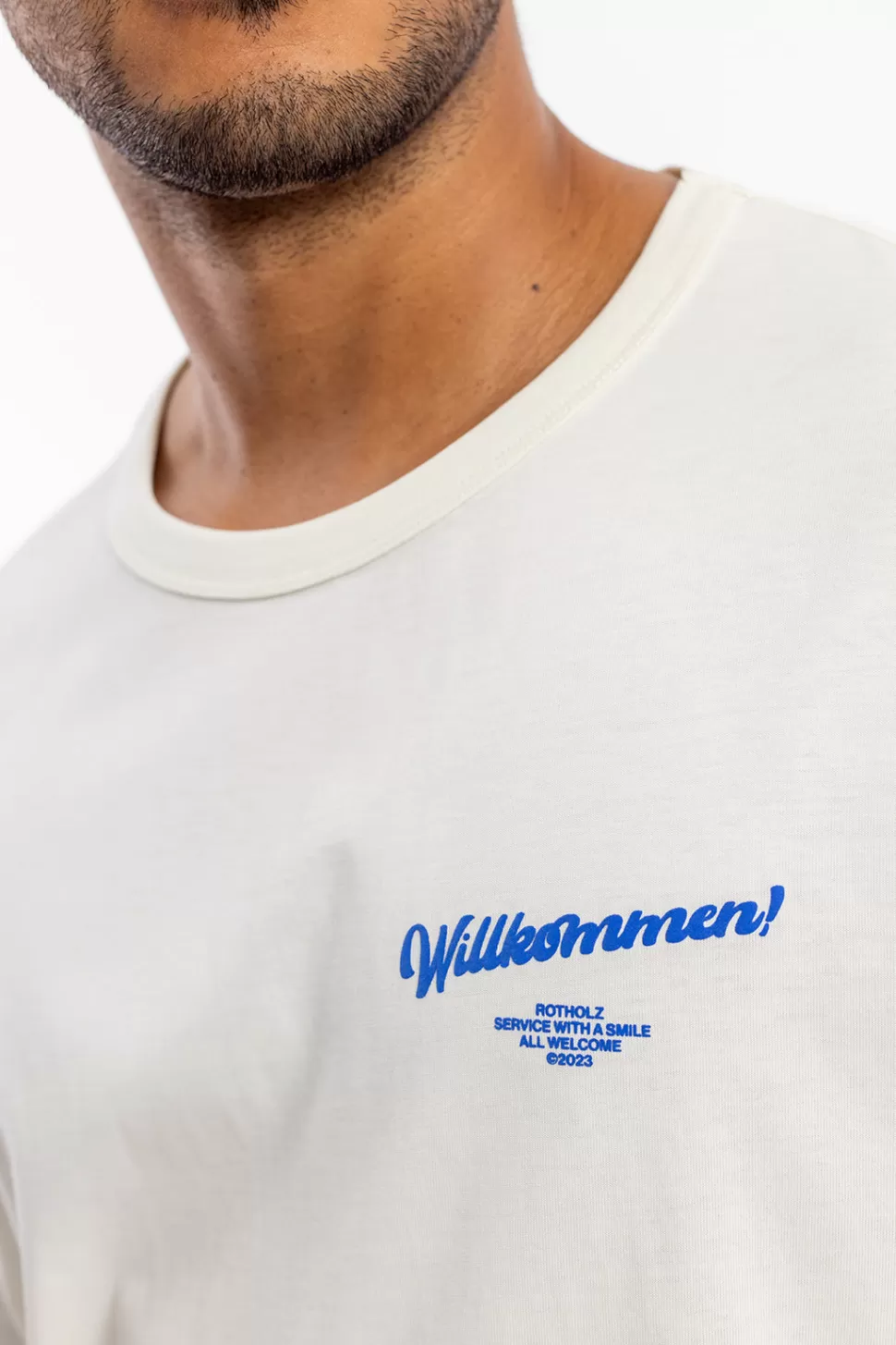 Rotholz T-Shirts*Willkommen Print T-Shirt Bio Baumwolle - Off-White
